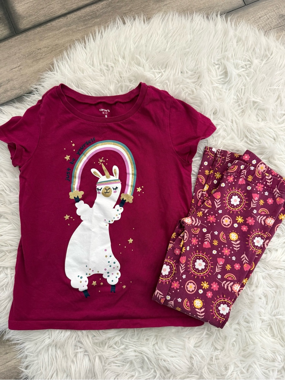 Carter's Kids Burgundy Llama Rainbow Just Be Yourself Outfit